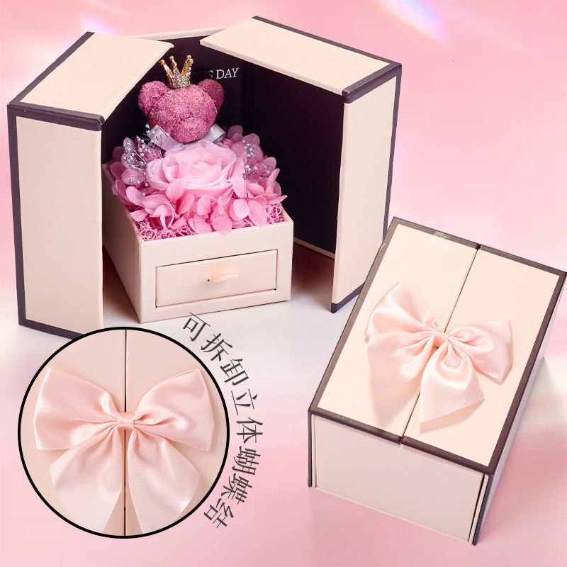 Eternal Flower Gift Box, High-End Rose Gift Box, Bear Double-Door Valentine'S Day Gift Jewelry Packaging Box - Image 3